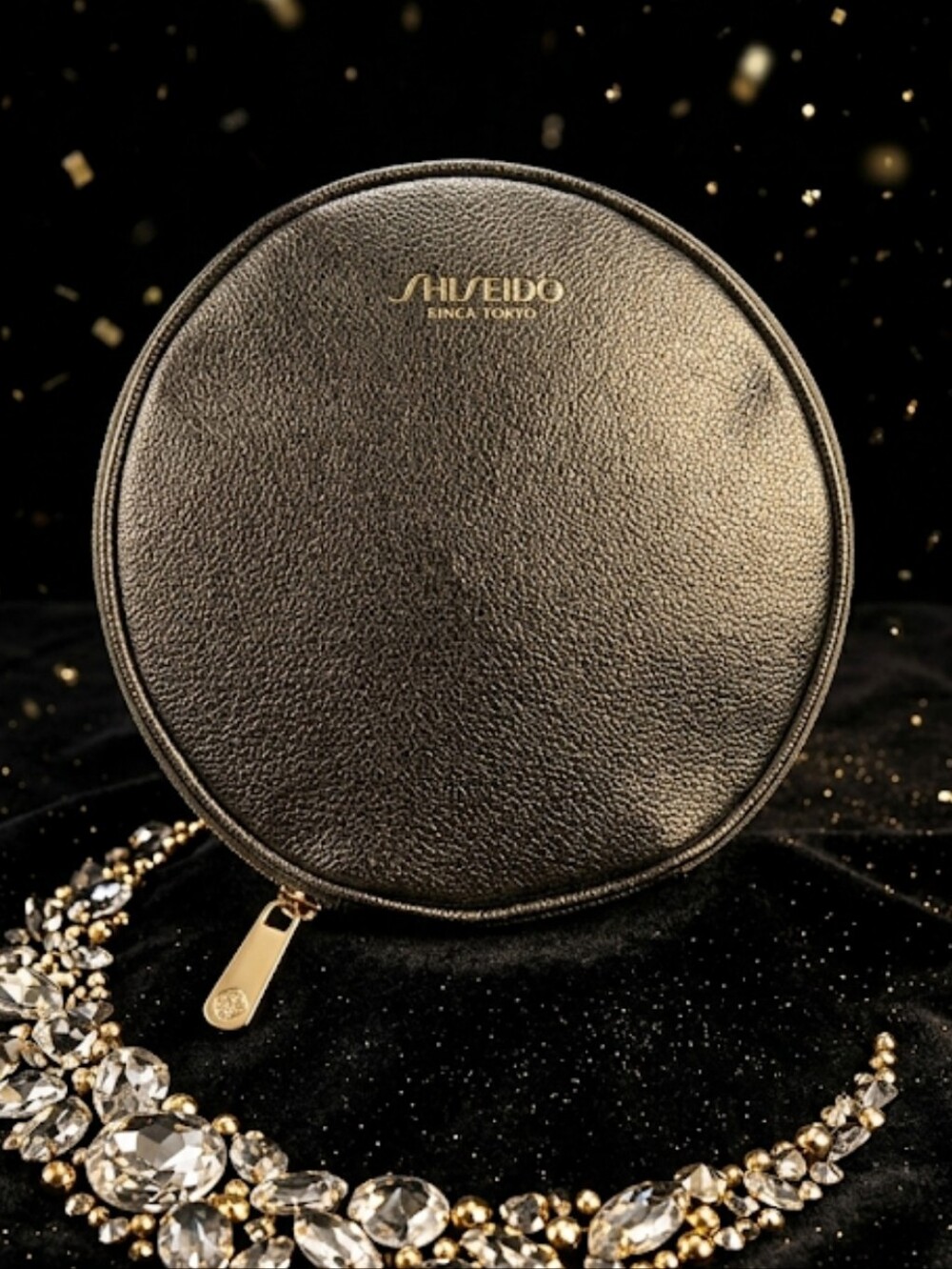 Shiseido Black Cosmetic Round Purse Clutch Bag Beauty Case